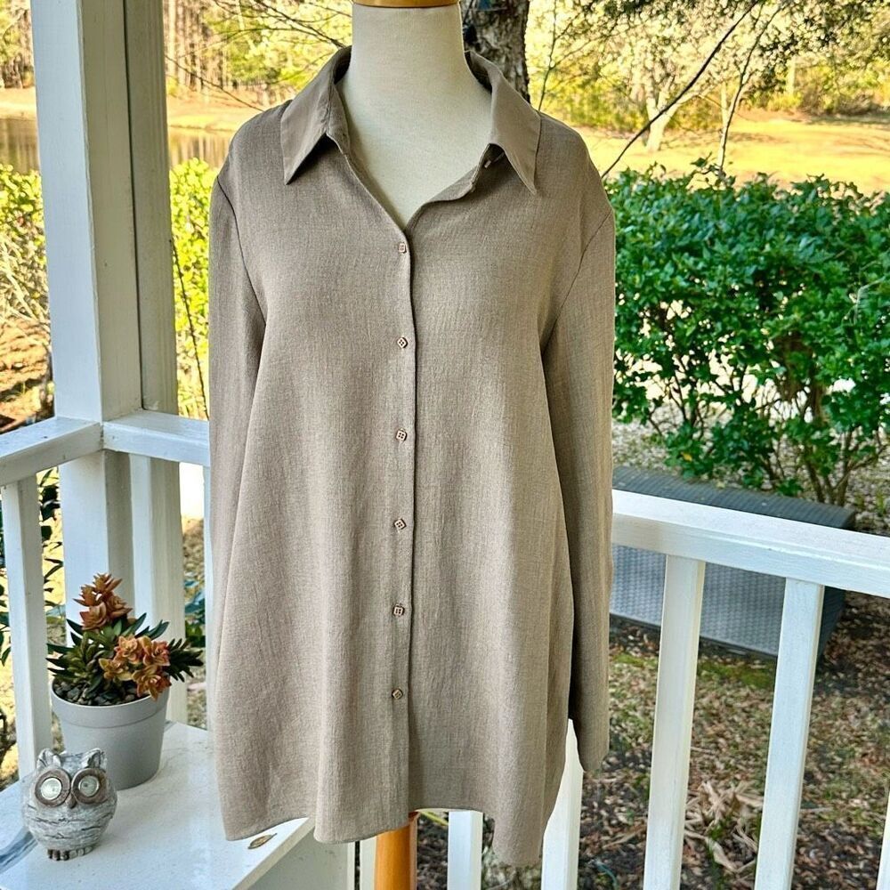 Emmelle Tan Split Back Button Up Blouse